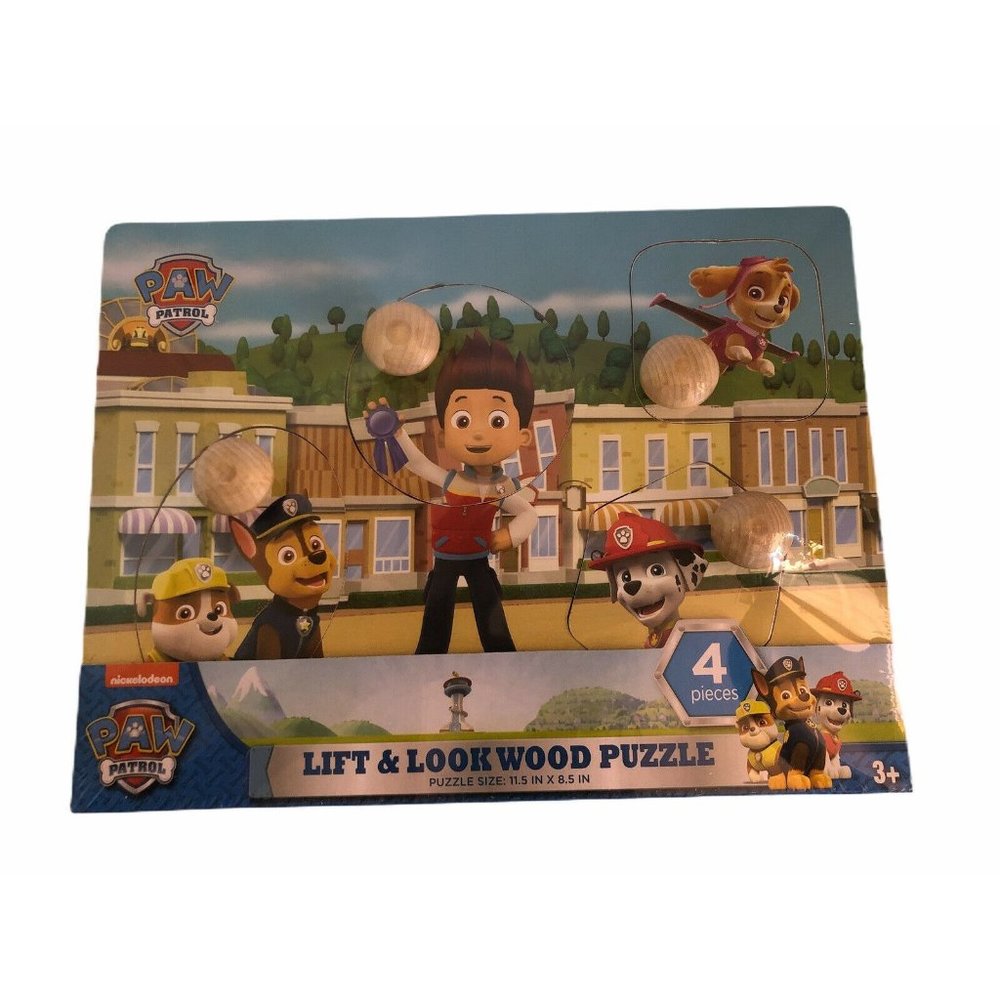 Paw Patrol Lift & Look Wood Puzzle Unisex Kids One Size Blue 4 Piece Peg Ryder - Picture 1 of 6
